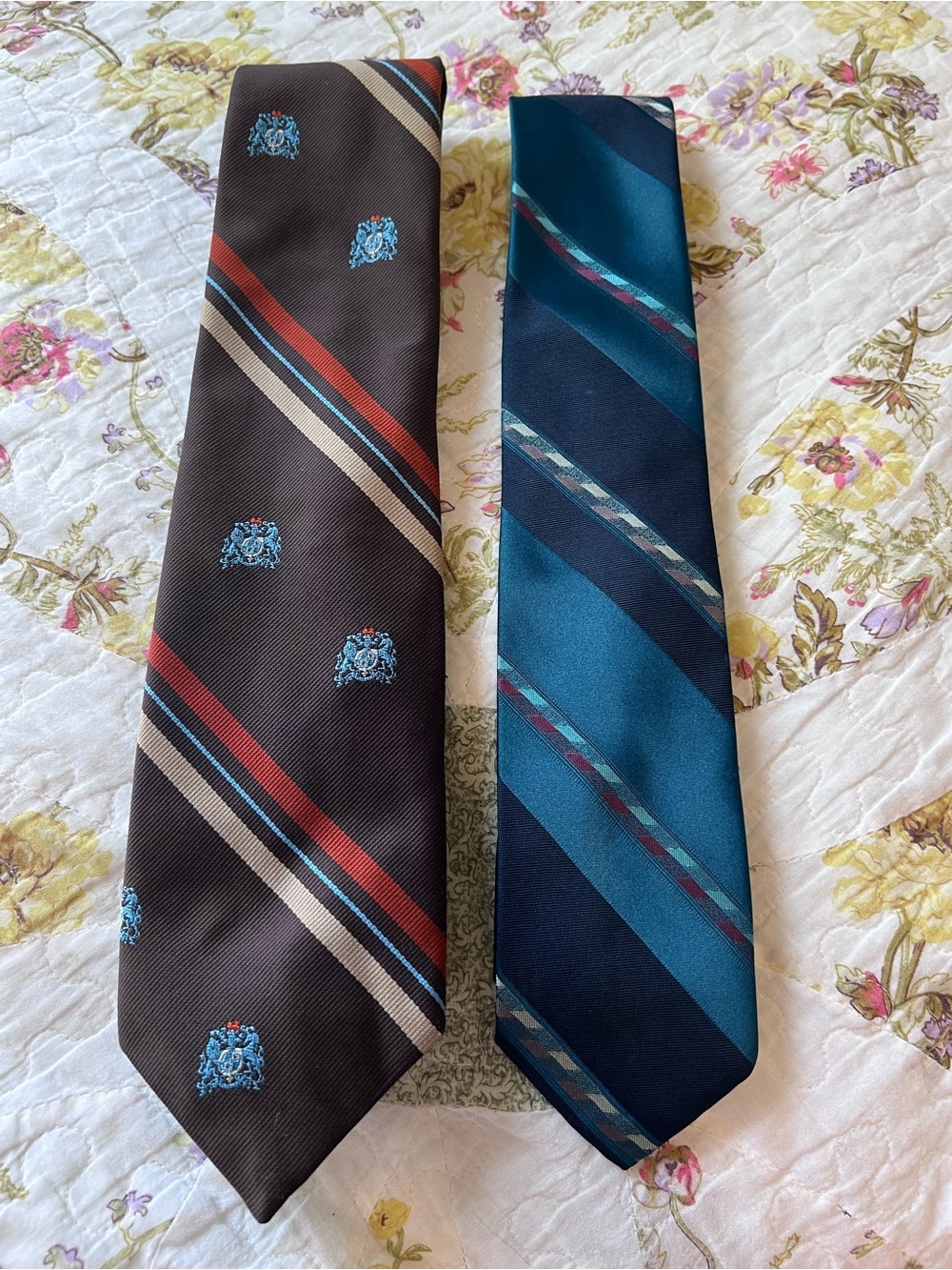 Vintage Men's Tie Lot 2pc Tergal Crest Striped Ram Tie Makers Teal Blue